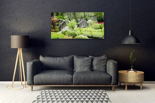 Tablou pe sticla Gradina Botanica Podul Natura Verde Gri Roșu