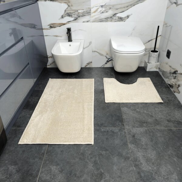 Set 2 Covorașe de Baie Antiderapante Joy, Ivory, Mărimi 57 100 cm și 57 50 cm, Poliester, Grosime Totală 7 mm 57 x 100