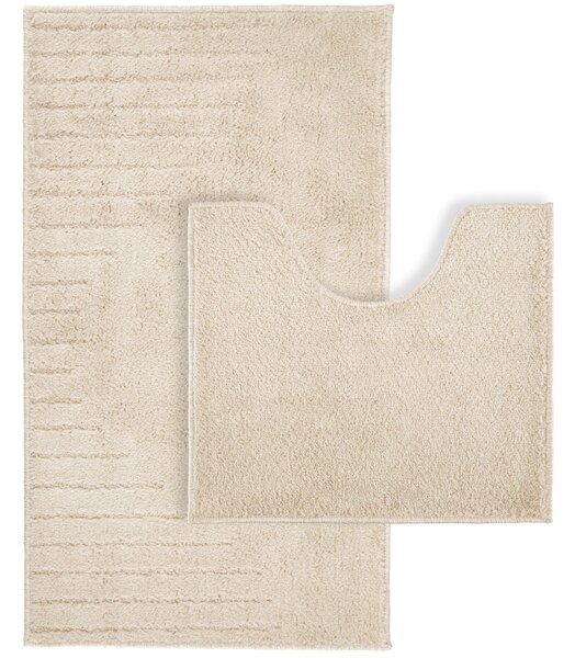 Set 2 Covorașe de Baie Antiderapante Joy, Ivory, Mărimi 57 100 cm și 57 50 cm, Poliester, Grosime Totală 7 mm 57 x 100