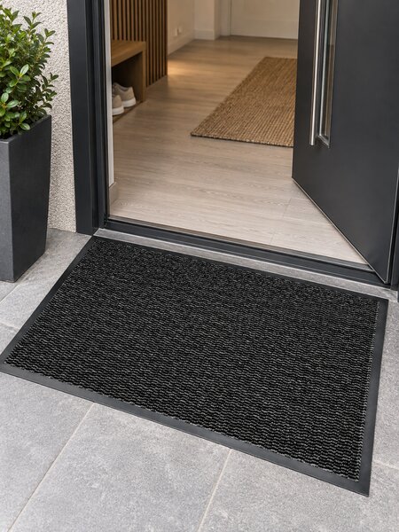 Covoraș de Intrare Antiderapant Maxima, Negru, Mărime 45 75 cm, Poliester și Polipropilenă, Bază TPE, Grosime Totală 4 mm 45 x 75