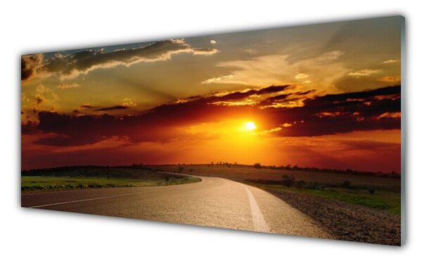 Tablou pe sticla Sunset Road Peisaj Gri Roșu Portocaliu