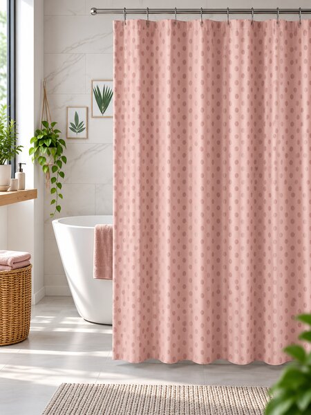 Perdea de Duș Jacquard Model Romburi, Roz Pudrat, Mărime 180 180 cm, Poliester și Polipropilenă, 12 Inele Incluse 180 x 180