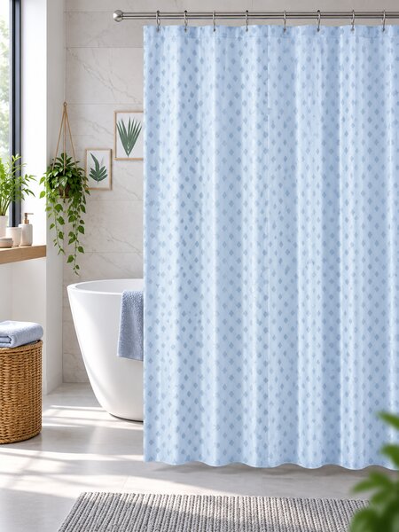 Perdea de Duș Jacquard Model Romburi, Gri Albăstrui, Mărime 180 180 cm, Poliester și Polipropilenă, 12 Inele Incluse 180 x 180