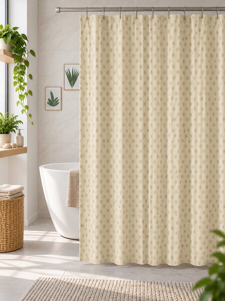 Perdea de Duș Jacquard Model Romburi, Bej, Mărime 180 180 cm, Poliester și Polipropilenă, 12 Inele Incluse 180 x 180