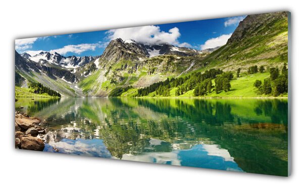 Panou sticla bucatarie Mountain Lake Peisaj verde albastru