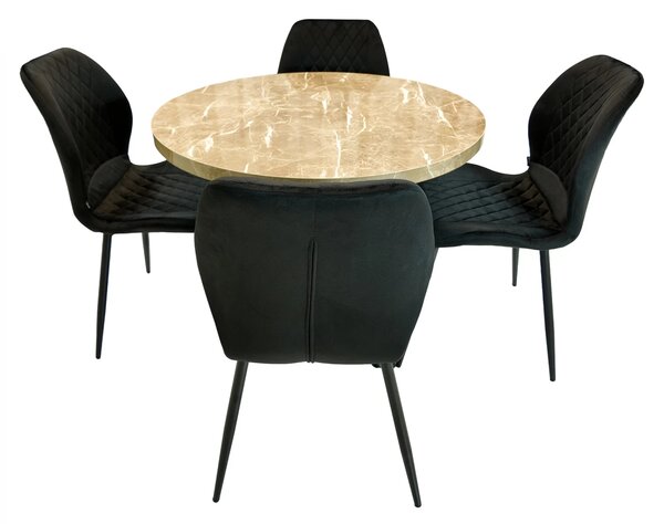 Set masa Hamburg Royal Beige cu 4 scaune Goteborg negru, DENVER, picioare metalice negre, forma rotunda, 90x73 cm