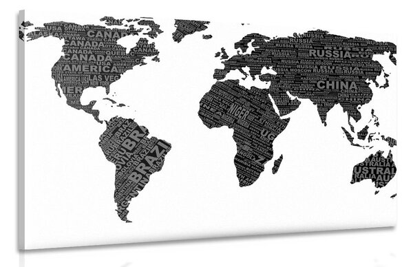 Tablou harta lumii alb-negru