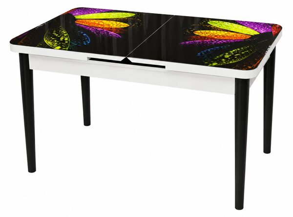 RESIGILAT - Masa extensibila Rio, DENVER, Gentle Petals, picioare negre, 110x70x76 cm