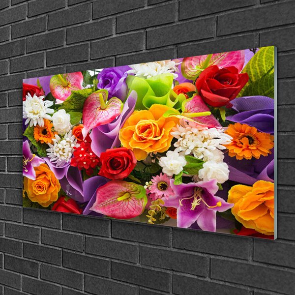 Tablou pe sticla Flori Floral Multi