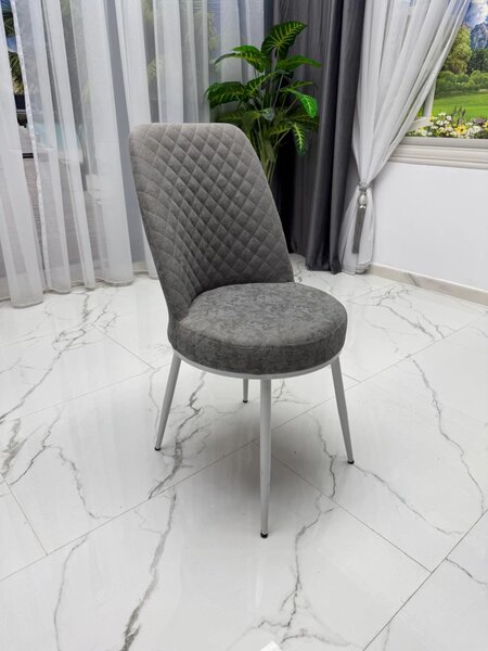 LICHIDARE - Scaun Lux Gold, DENVER, stofa gri, cadru metalic alb