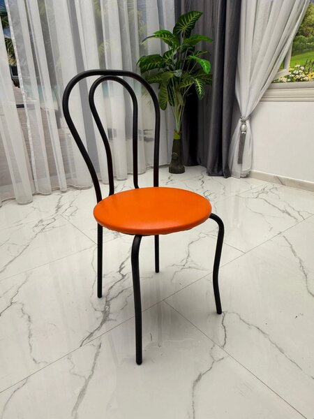 LICHIDARE - Scaun Tulipan, DENVER, piele ecologica portocalie, cadru metalic negru, 40x40x89 cm
