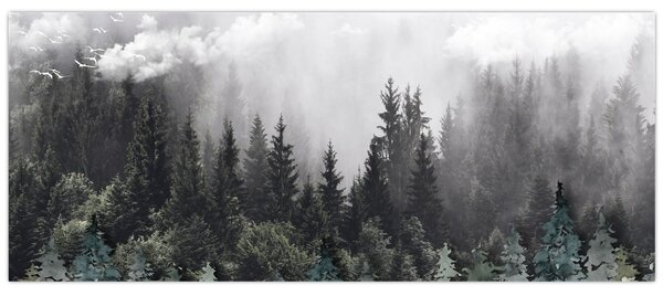 Tablou - Pădure cu elemente ilustrate (120x50 cm)