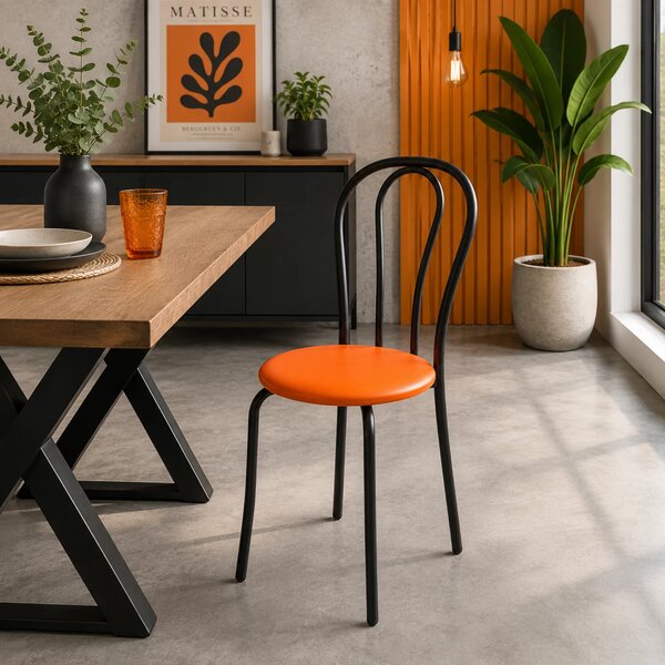 LICHIDARE - Scaun Tulipan, DENVER, piele ecologica portocalie, cadru metalic negru, 40x40x89 cm