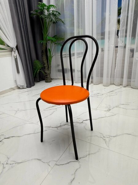 LICHIDARE - Scaun Tulipan, DENVER, piele ecologica portocalie, cadru metalic negru, 40x40x89 cm
