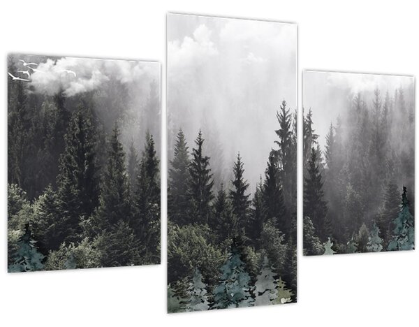 Tablou - Pădure cu elemente ilustrate (90x60 cm)