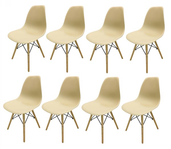 Set 8 scaune Malmo, DENVER, sezut tip scoica bej, picioare lemn, 48x54x80 cm