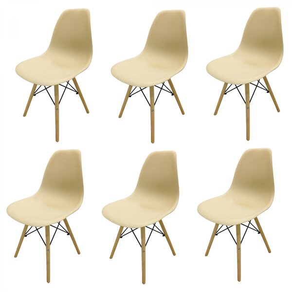 Set 6 scaune Malmo, DENVER, sezut tip scoica bej, picioare lemn, 46x54x80 cm