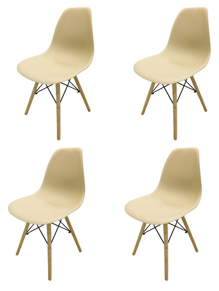 Set 4 scaune Malmo, DENVER, sezut tip scoica bej, picioare lemn, 46x54x80 cm