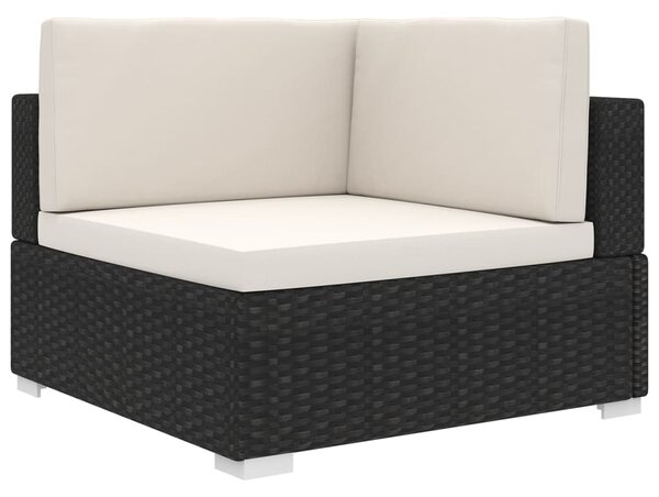 Scaun modular de colț, 1 buc., negru, poliratan, cu perne