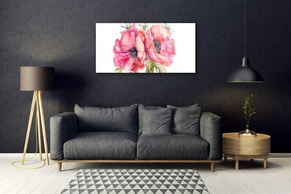 Tablou pe sticla Flori acuarelă Floral Roșu Roz Verde