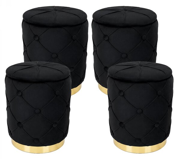 Set 4 Taburete Granada, DENVER, catifea neagra, 34x44 cm