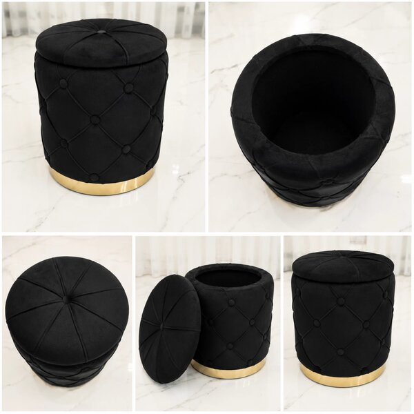 Set 2 Taburete Granada, DENVER, catifea neagra, 34x44 cm