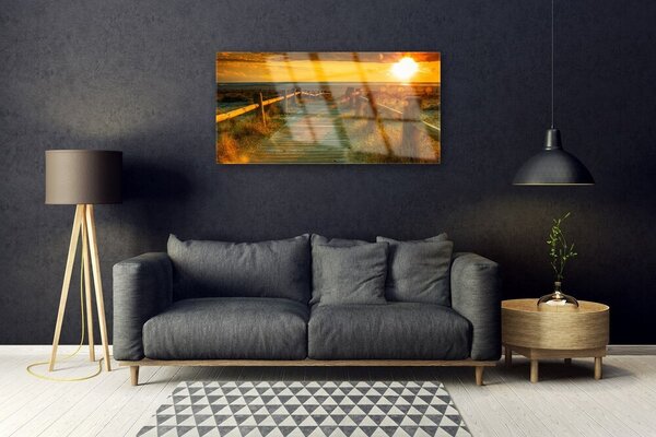 Tablou pe sticla Sun Way Arhitectura galben portocaliu