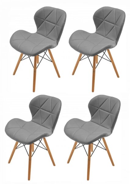Set 4 scaune Oslo, DENVER, piele ecologica gri, picioare lemn, 48x39x74 cm