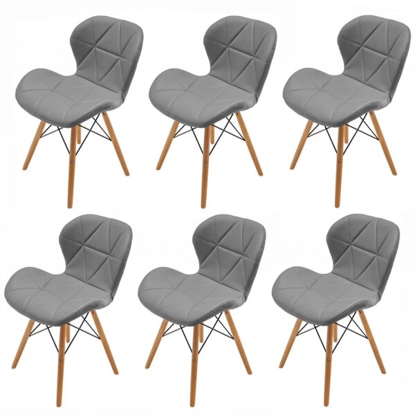 Set 6 scaune Oslo, DENVER, piele ecologica gri, picioare lemn, 48x39x74 cm
