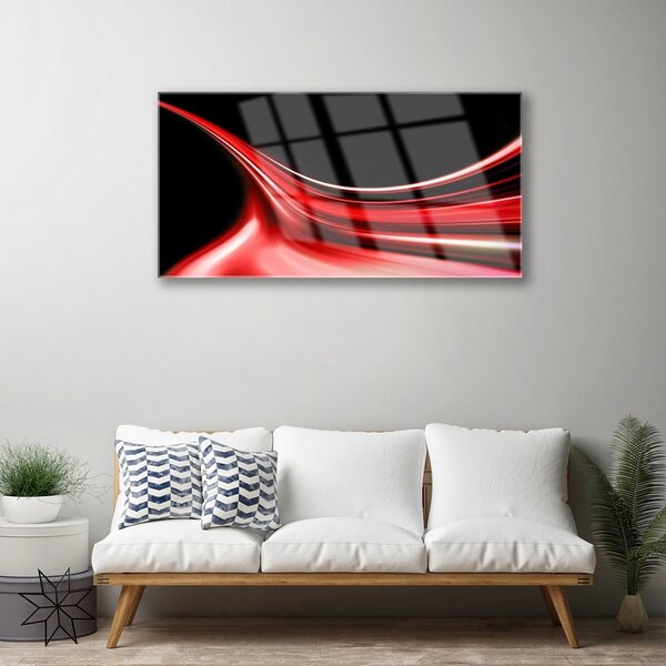 Tablou pe sticla Abstract Lines Art Rosu Negru