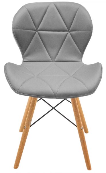 Set 4 scaune Oslo, DENVER, piele ecologica gri, picioare lemn, 48x39x74 cm