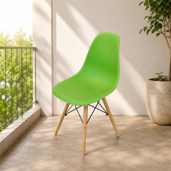 Scaun Malmo, DENVER, sezut tip scoica verde, picioare lemn, 46x54x80 cm