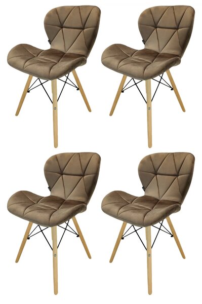 Set 4 scaune Oslo, DENVER, catifea maro, picioare lemn, 48x39x74 cm