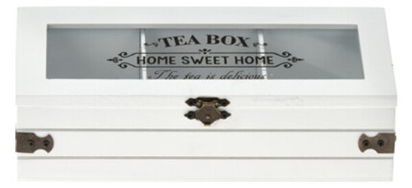 Cutie pentru ceai Home din lemn alb 9x24 cm