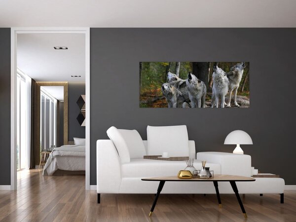 Tablou - Lupii de pe stâncă (120x50 cm)