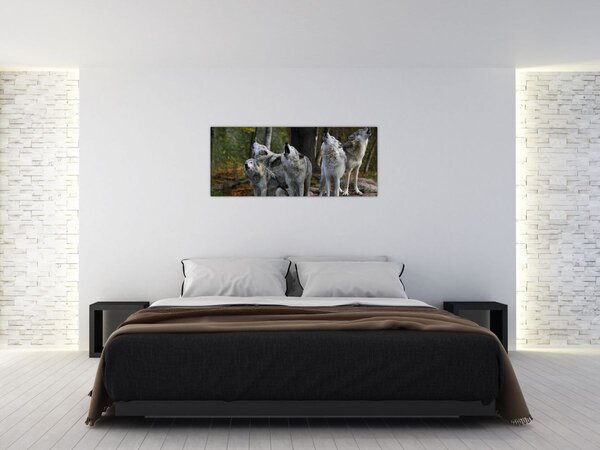 Tablou - Lupii de pe stâncă (120x50 cm)