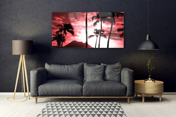 Tablou pe sticla Mountain Palm Copaci Natura Roz Negru Alb