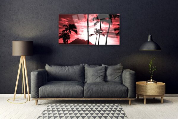 Tablou pe sticla Mountain Palm Copaci Natura Roz Negru Alb