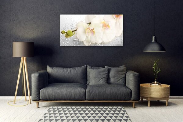 Tablou pe sticla Flori Floral Alb Gri