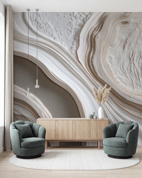 Tapet Imitare a tencuielii cu textură ondulată, în nuanțe de crem-bej, cu efect 3D, Fototapet Abstract, w10042 : Uwalls.ro