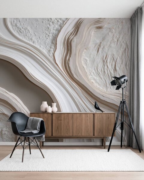 Tapet Imitare a tencuielii cu textură ondulată, în nuanțe de crem-bej, cu efect 3D, Fototapet Abstract, w10042 : Uwalls.ro