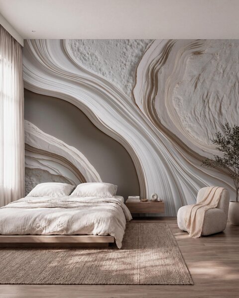 Tapet Imitare a tencuielii cu textură ondulată, în nuanțe de crem-bej, cu efect 3D, Fototapet Abstract, w10042 : Uwalls.ro