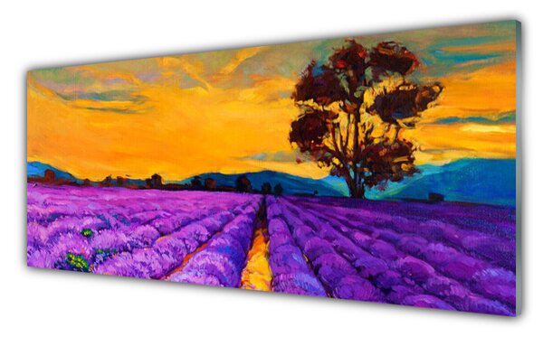 Tablou pe sticla Câmp Peisaj Violet Galben Maro