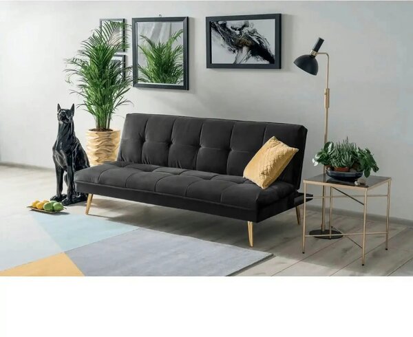 Canapea extensibila MORITZ, gri/auriu, stofa catifelata/metal, 181x88/