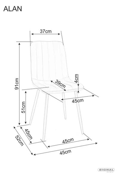 Scaun tapitat ALAN, gri/negru, stofa/metal, 40x45x88 cm