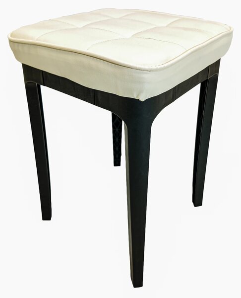 Taburet Kiev, piele ecologica alba, cadru plastic, 31x31x47 cm