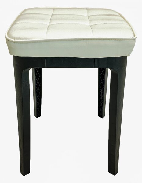 Taburet Kiev, piele ecologica alba, cadru plastic, 31x31x47 cm