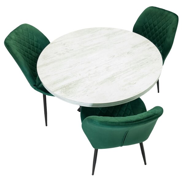 Set masa Hamburg Pin antichizat cu 3 scaune Goteborg verde, DENVER, picioare metalice negre, forma rotunda, 90x73 cm