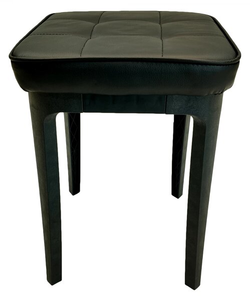 Taburet Kiev, piele ecologica neagra, cadru plastic, 31x31x47 cm