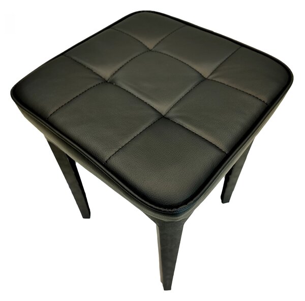 Taburet Kiev, piele ecologica neagra, cadru plastic, 31x31x47 cm